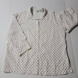 💚 White Stag‎ Womens Button Down Shirt Quarter Sleeve White Gold Dots Medium